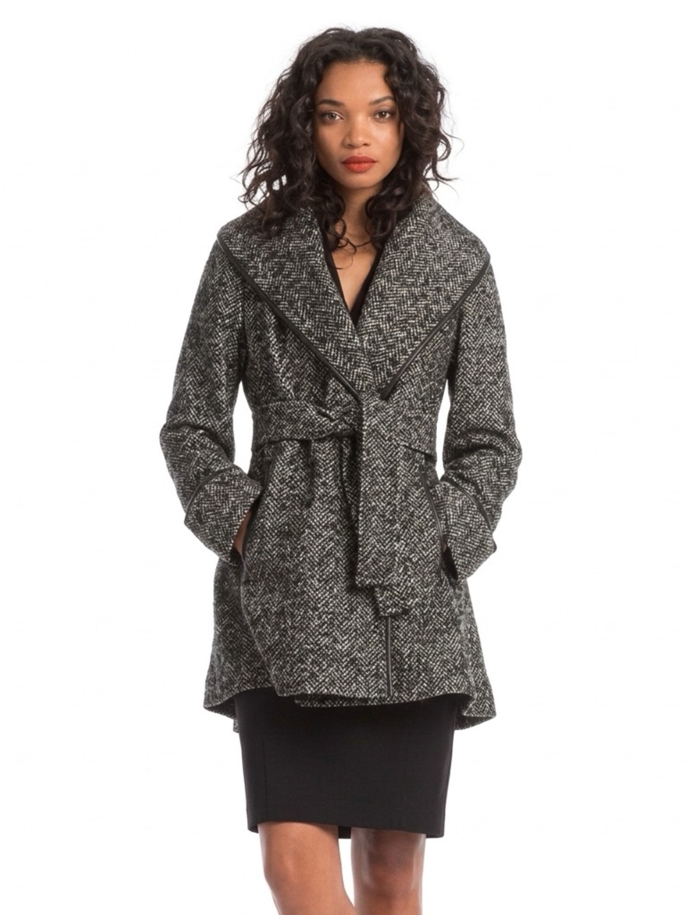 Trina turk Jami Tweed Wool Nylon Cashmere Blend Tie Coat , sz : 0